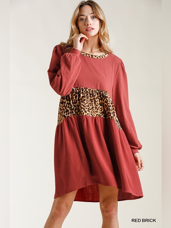Umgee Dresses & Skirts - Umgee Linen Blend LEOPARD TIERED BABYDOLL DRESS